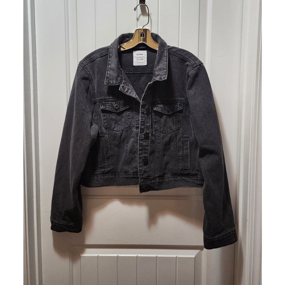 COTTON ON Black Denim Jean Jacket Women’s Size 12 Trucker Faded Button Front